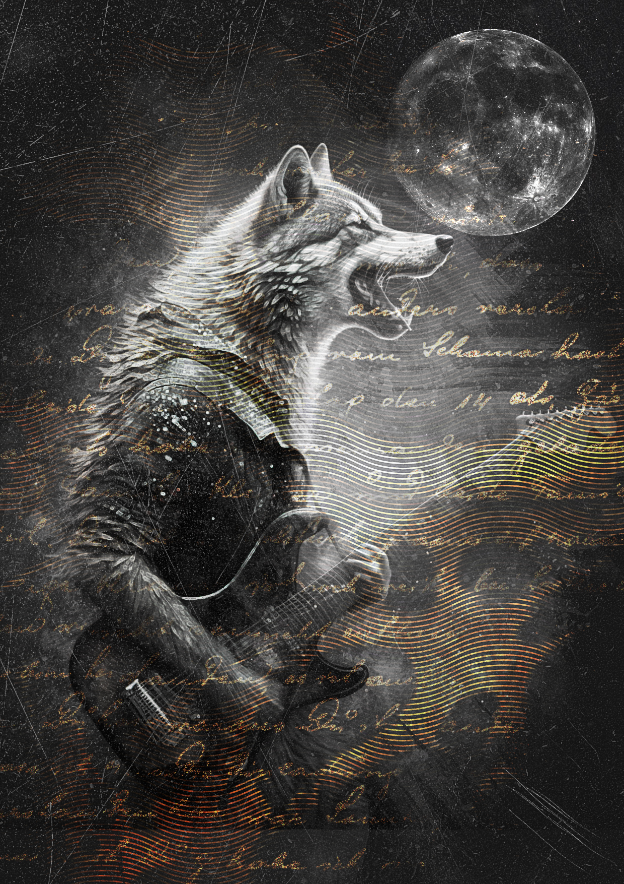 Loup avec guitare
